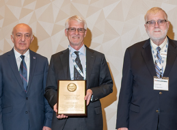 UCSB chemical engineering professor James B. Rawlings (center) received the 2025 Richard E. Bellman Control Heritage Award, which he accepted alongside 2006 Bellman awardee Tamer Basar (left) and Robert Judd, president of the American Automatic Control Council. 